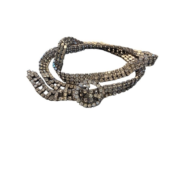 Vintage Silver Tone Sparkling Prong Set Rhinestone Bling Belt 32" x 1/2" Glam - Picture 3 of 10